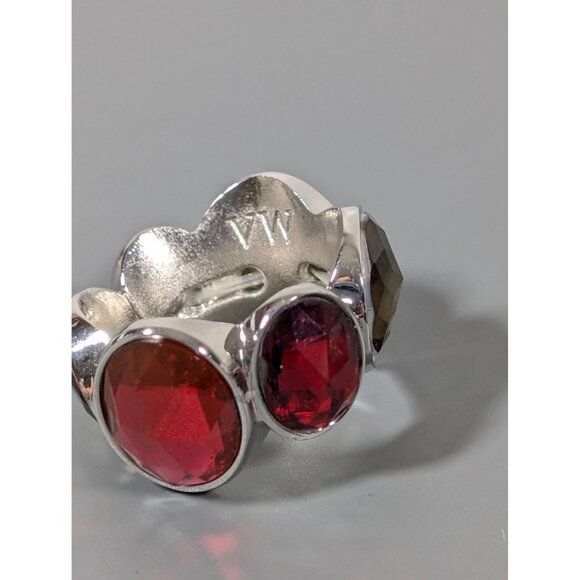 Vera Wang Cocktail Ring Red Pink Green Cabochon Wide Stretch Size 11 - Picture 2 of 8
